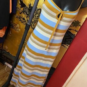 Yellow and Blue Striped Sleeveless Maxi Sundress